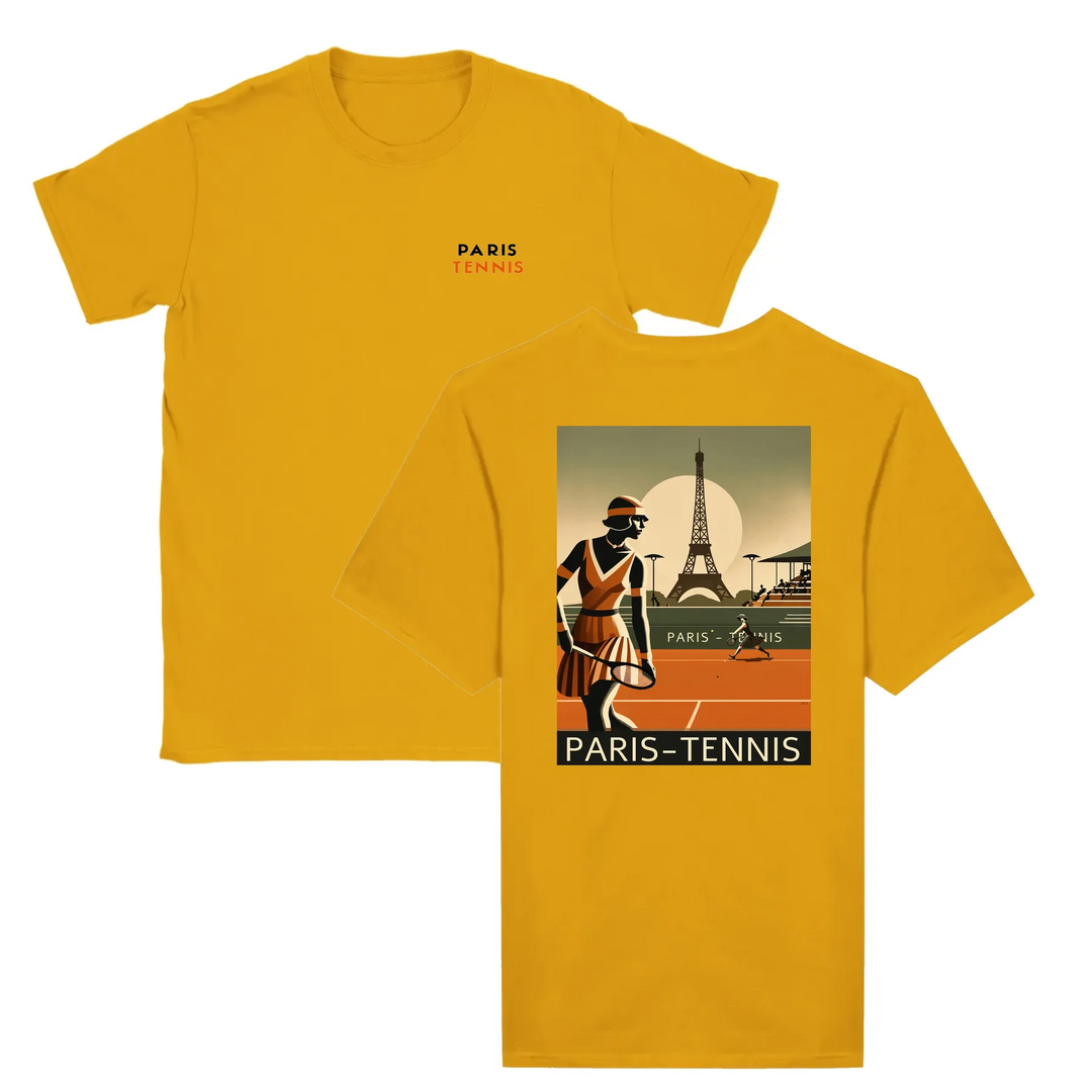 T-shirt featuring a graphic of tennis players in Paris