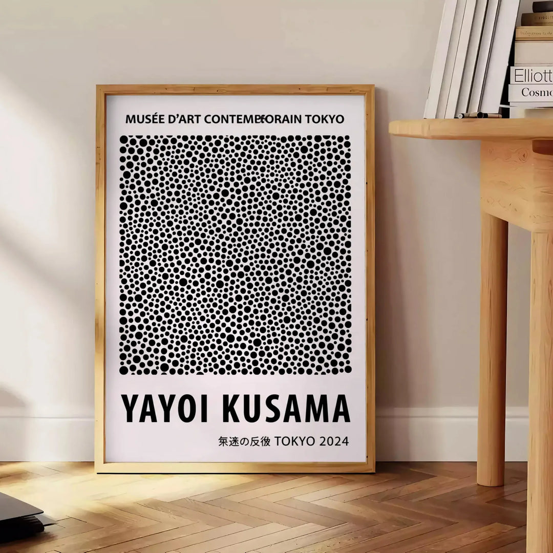 Black and white dots pattern by Yayoi Kusama in minimalist style