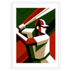 Art Deco poster showing a stylized baseball player in dynamic pose - in a white frame