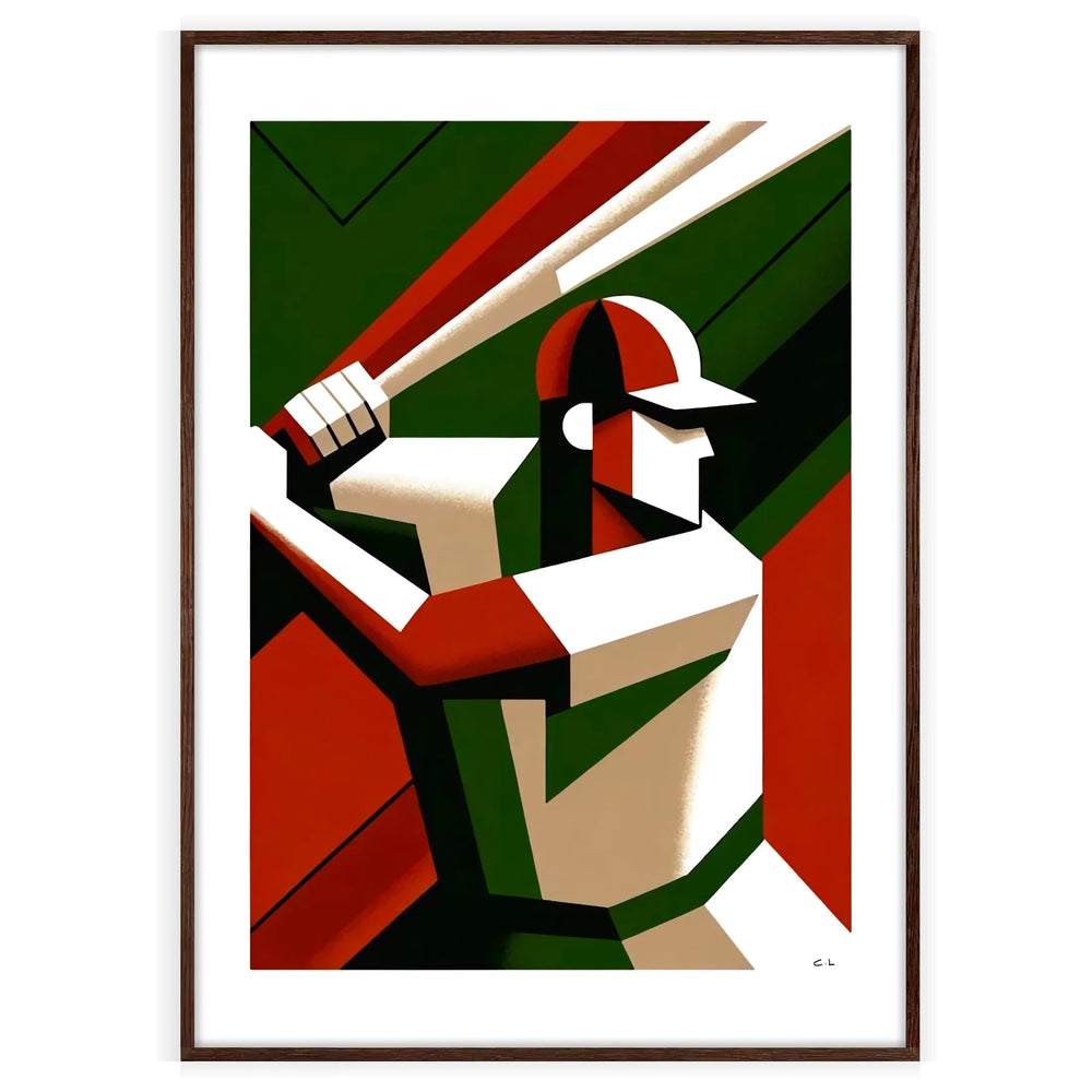 Art Deco poster showing a stylized baseball player in dynamic pose