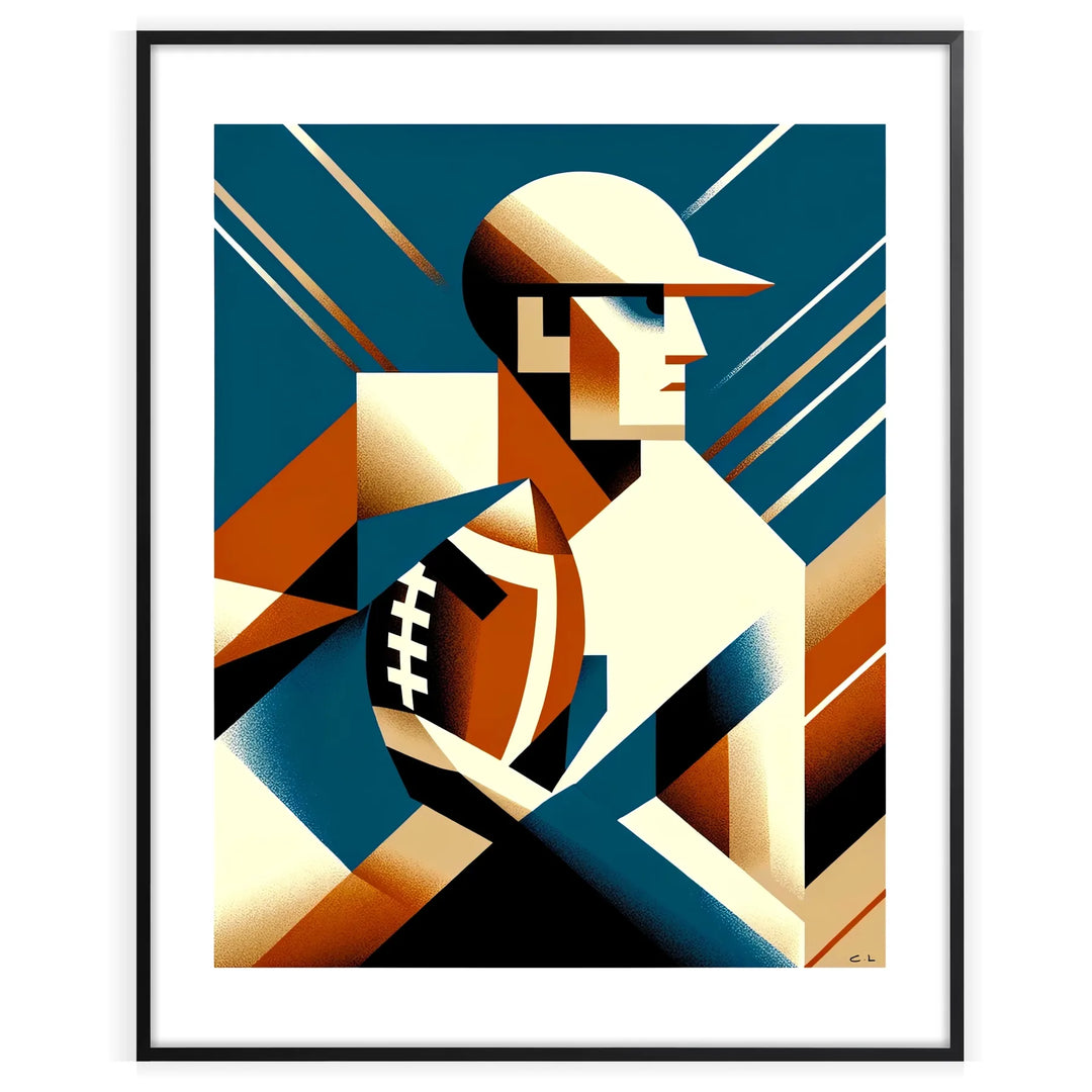 Art Deco style illustration of an American football player in action