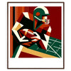 Ilustracja Art Deco amerykańskiego futbolisty w stonowanych kolorach - w ramie z orzecha