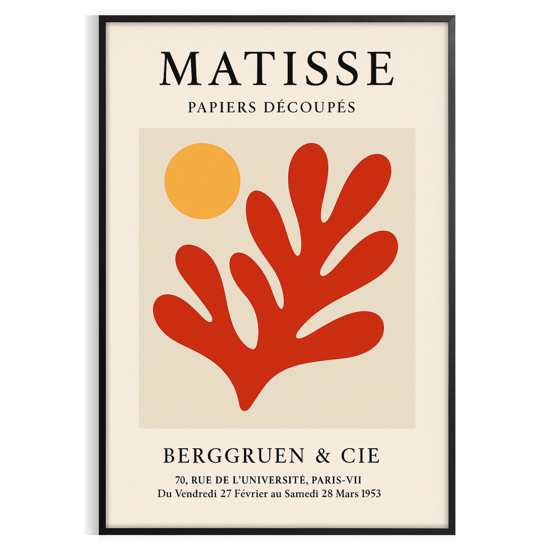 Cut-paper composition by Matisse featuring bold black and orange shapes
