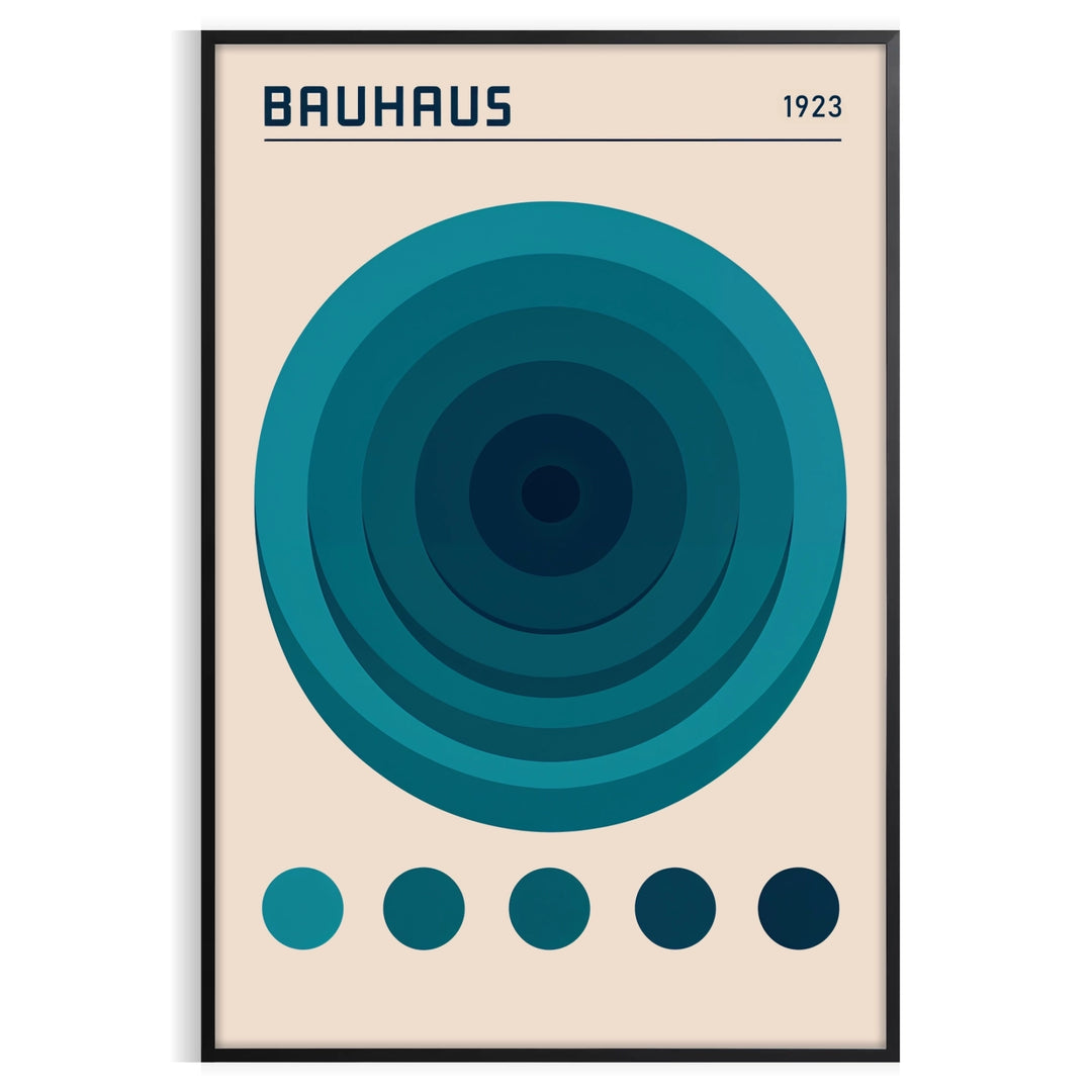 Bauhaus blue and green circle poster, minimalist geometric modern art print
