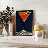 Colorful illustration of a Cosmopolitan cocktail with orange and gray splashes