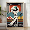 Palm Springs California golf poster featuring vintage brown and black illustration