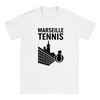 T-shirt featuring a graphic of tennis players in action with Marseille text