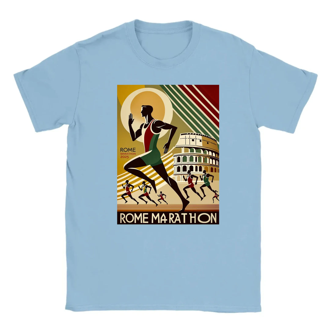 T-shirt featuring a graphic design inspired by the Rome Marathon