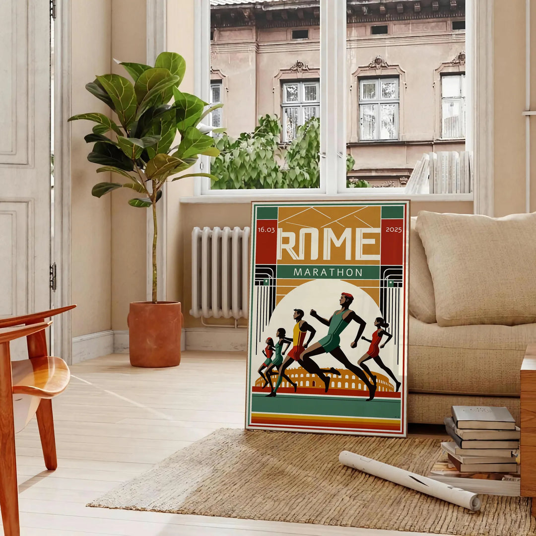 Corridori dinamici in movimento con sullo sfondo l'architettura storica di Roma