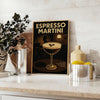 Black and gray stylized espresso martini cocktail poster with minimalist design