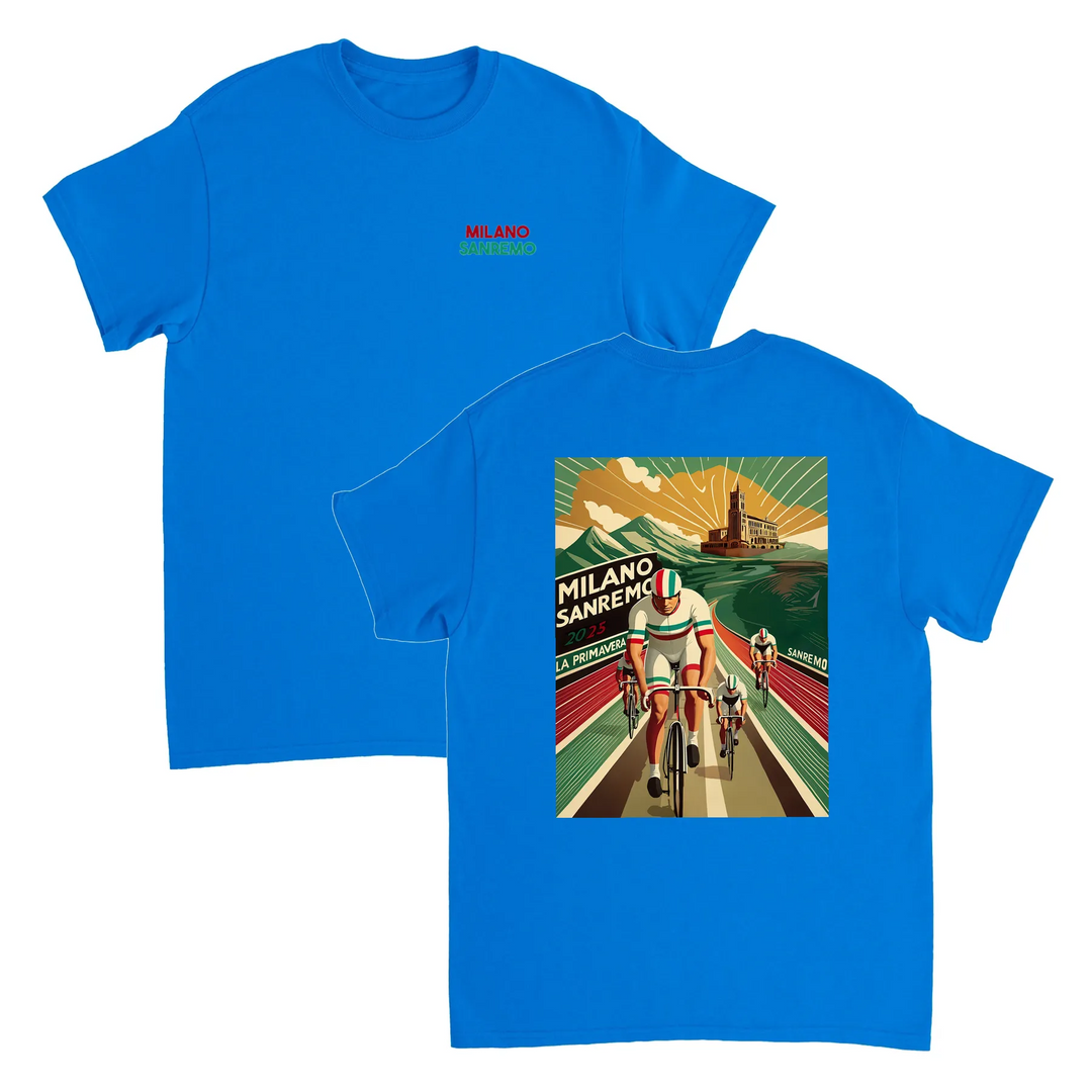 T-shirt featuring a graphic of the Milano–Sanremo cycling race