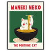 Green and gray Maneki Neko poster for kitchen, minimalist Japanese illustration