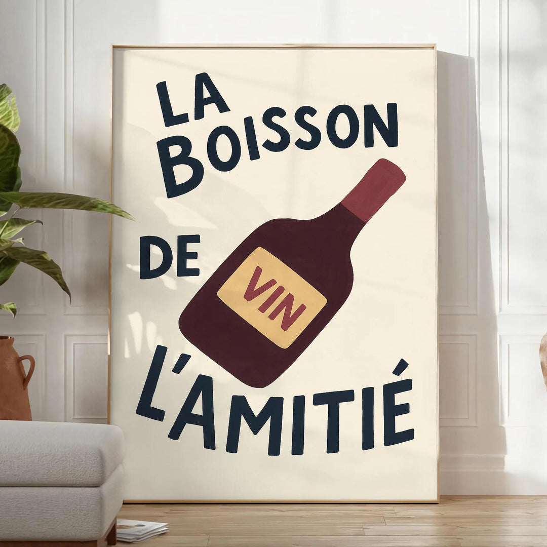 Minimalist black and white illustration of a wine bottle and glasses