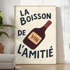Minimalist black and white illustration of a wine bottle and glasses