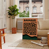 Bauhaus labyrinth poster with geometric maze design in green and gray