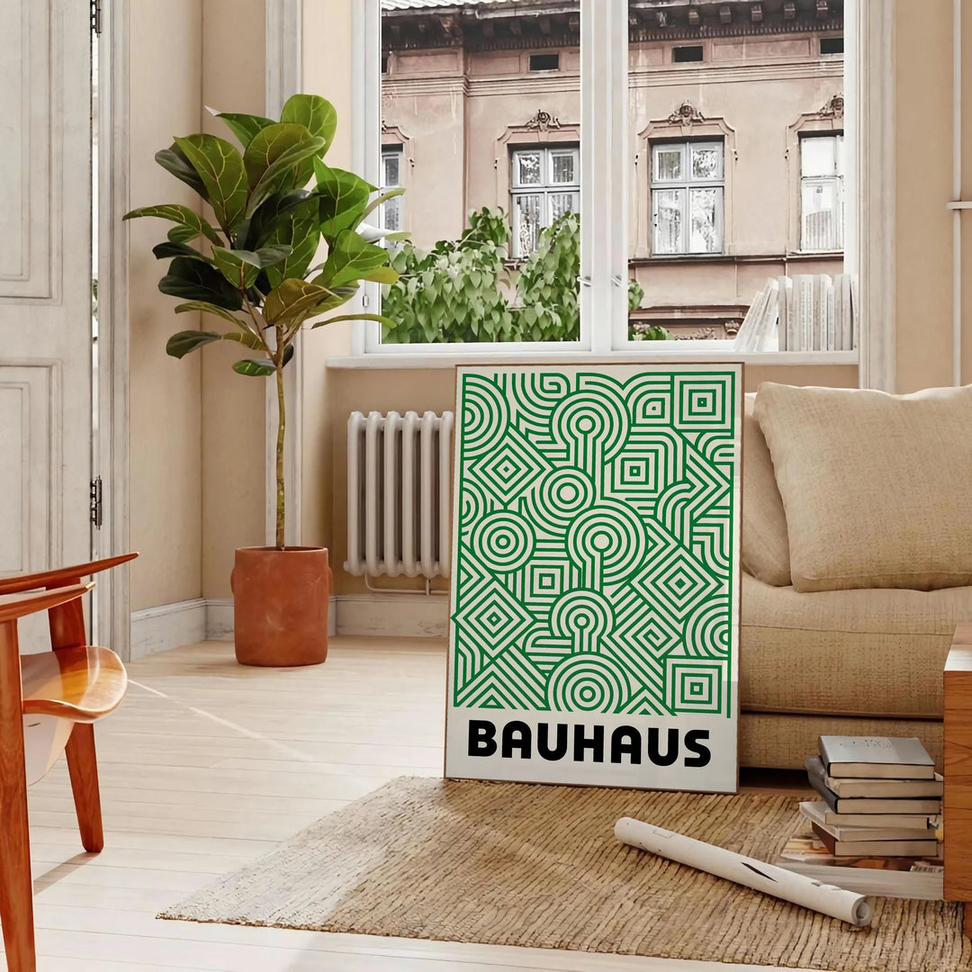 Αφίσα Bauhaus με γεωμετρικό σχέδιο σε πράσινο, λευκό και γκρι