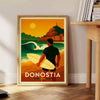 Surf scene in San Sebastian, featuring dynamic waves and surfers in vibrant colors