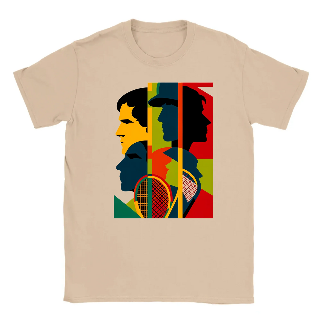 T-shirt featuring a graphic of a tennis tournament scene