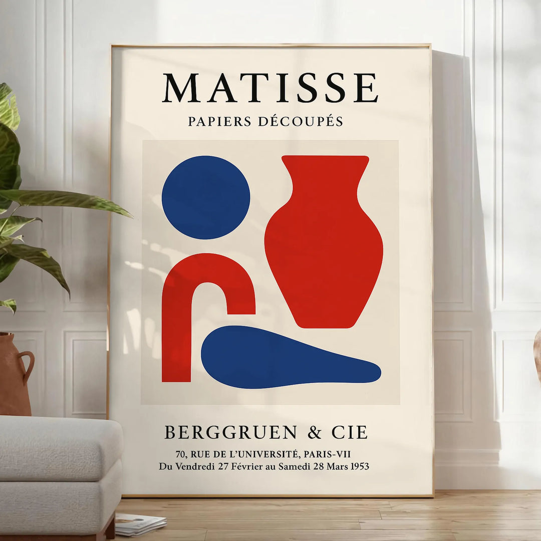 Poster showing Matisse cut-paper composition in white and gray tones