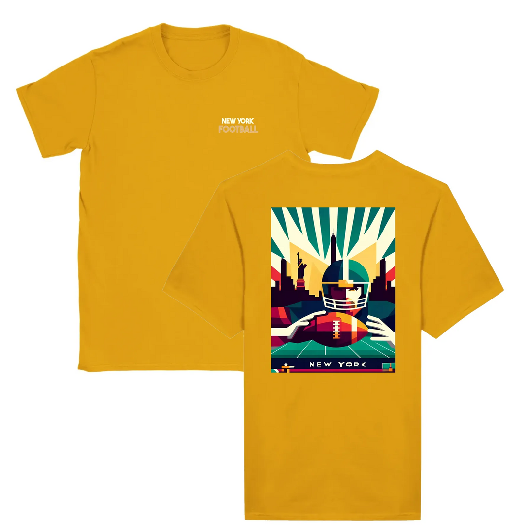 T-shirt featuring a graphic of New York football team logo