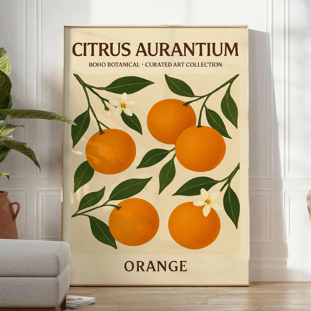 Vintage illustration of Citrus Aurantium with green leaves and orange fruit