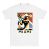 T-shirt featuring a graphic of a Miami tennis court with retro typography