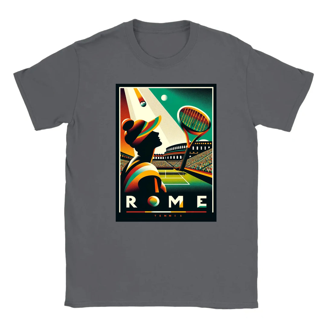 T-shirt featuring a graphic of a tennis player in action