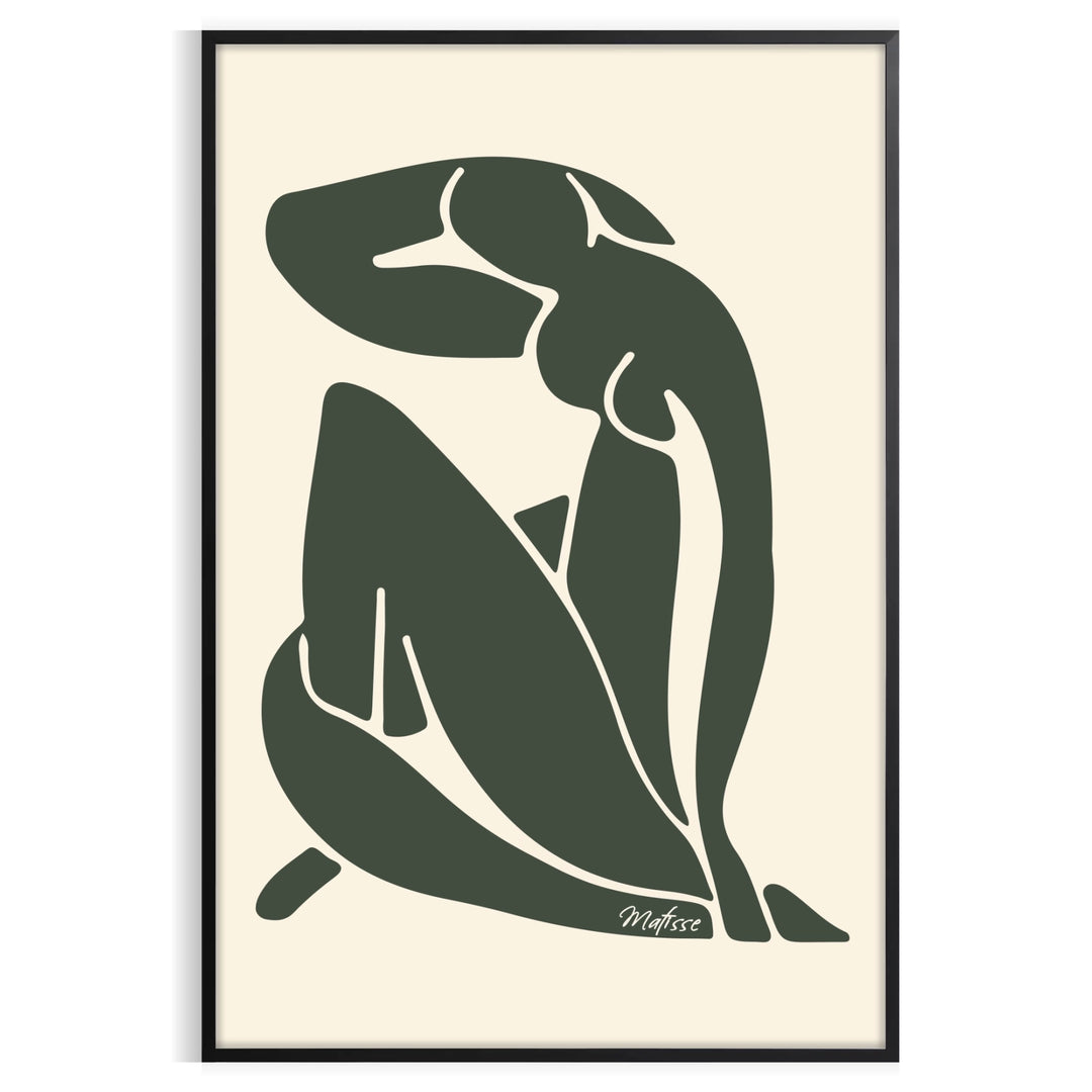 Matisse-style blue cutout figure on a white-gray background