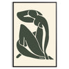 Matisse-style blue cutout figure on a white-gray background