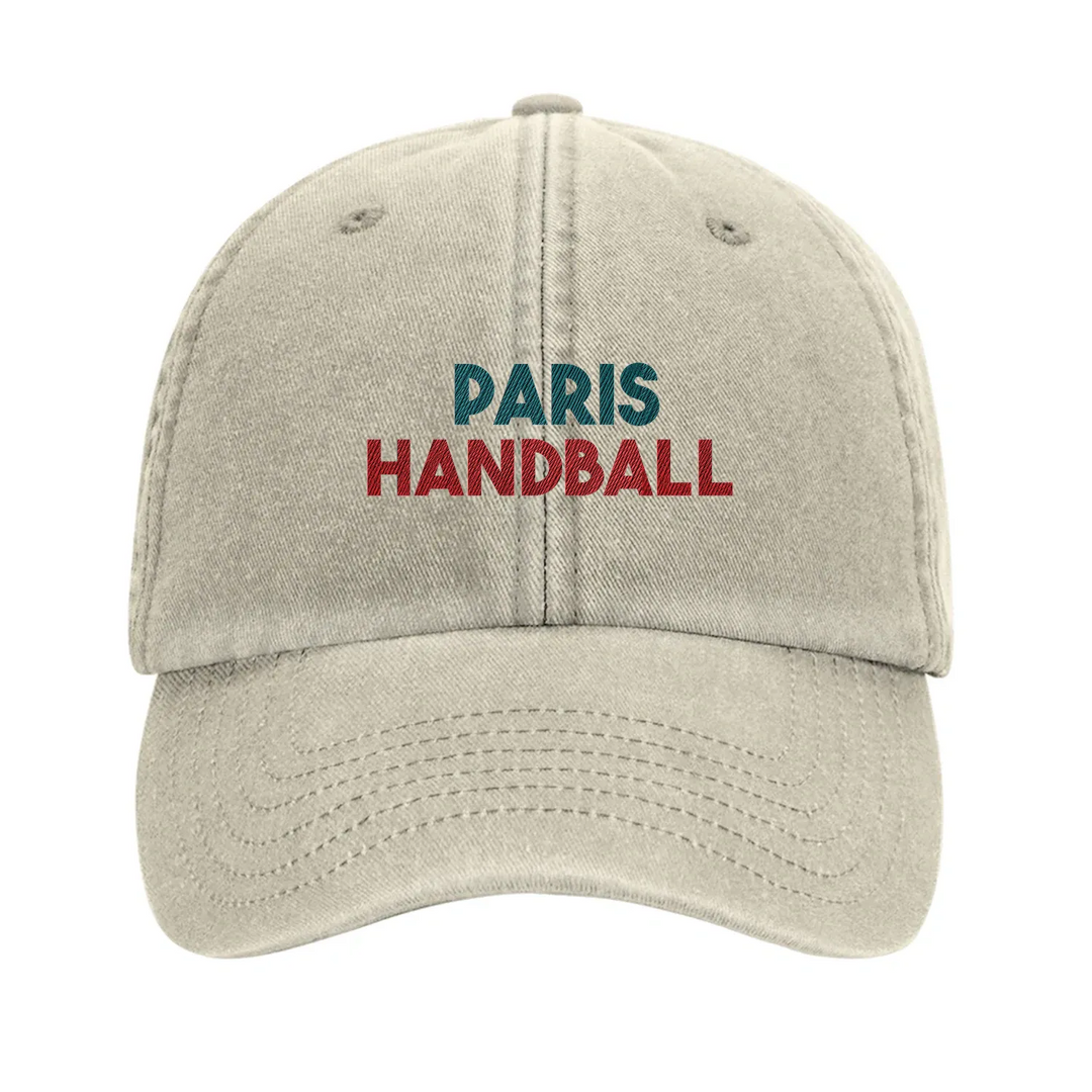 Embroidered cap featuring a vintage Paris Handball logo design