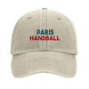 Embroidered cap featuring a vintage Paris Handball logo design