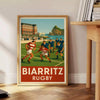 Biarritz rugby poster in vintage Art Deco style, dynamic player illustration