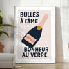 Elegant champagne bottle and glass kitchen poster in green and black