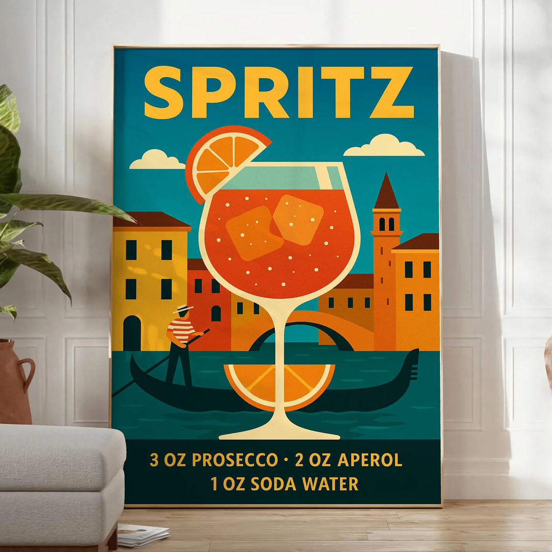 Illustration of a Spritz cocktail in orange and blue tones