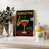 Black and gray Manhattan cocktail poster, minimalist bar illustration print