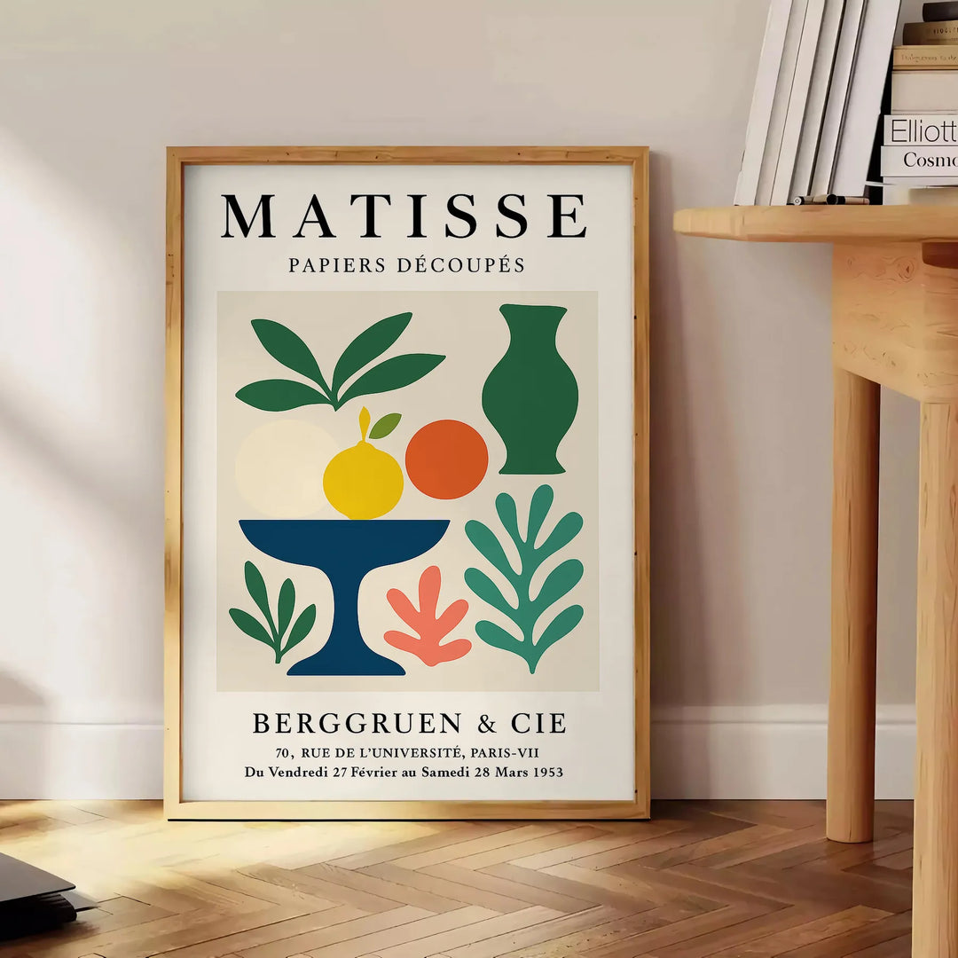Plakat mit Matisse Scherenschnitt-Kunst in Weiß und Orange