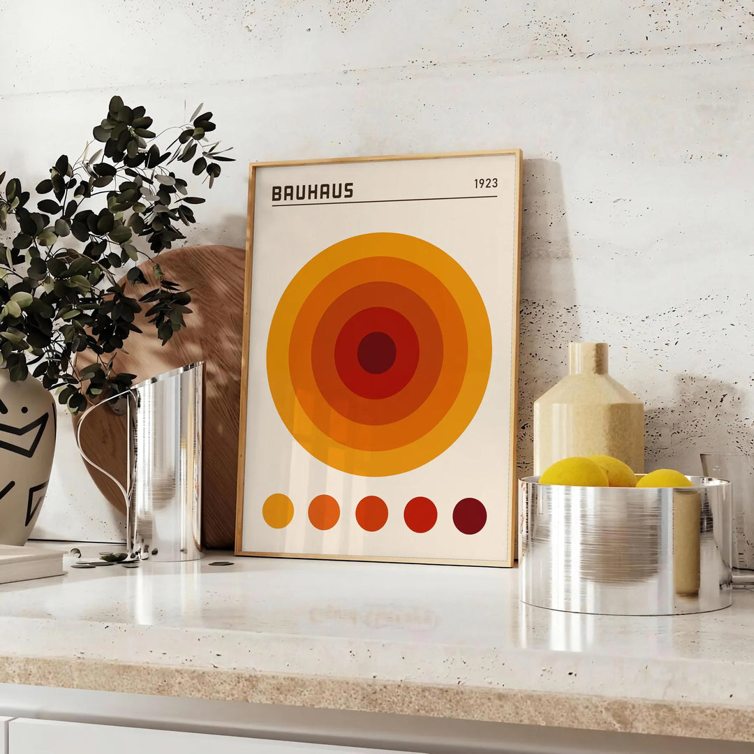 Bauhaus poster showing orange circle with red and gray geometric design