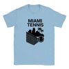 T-shirt featuring a graphic of a tennis player in action against a Miami skyline