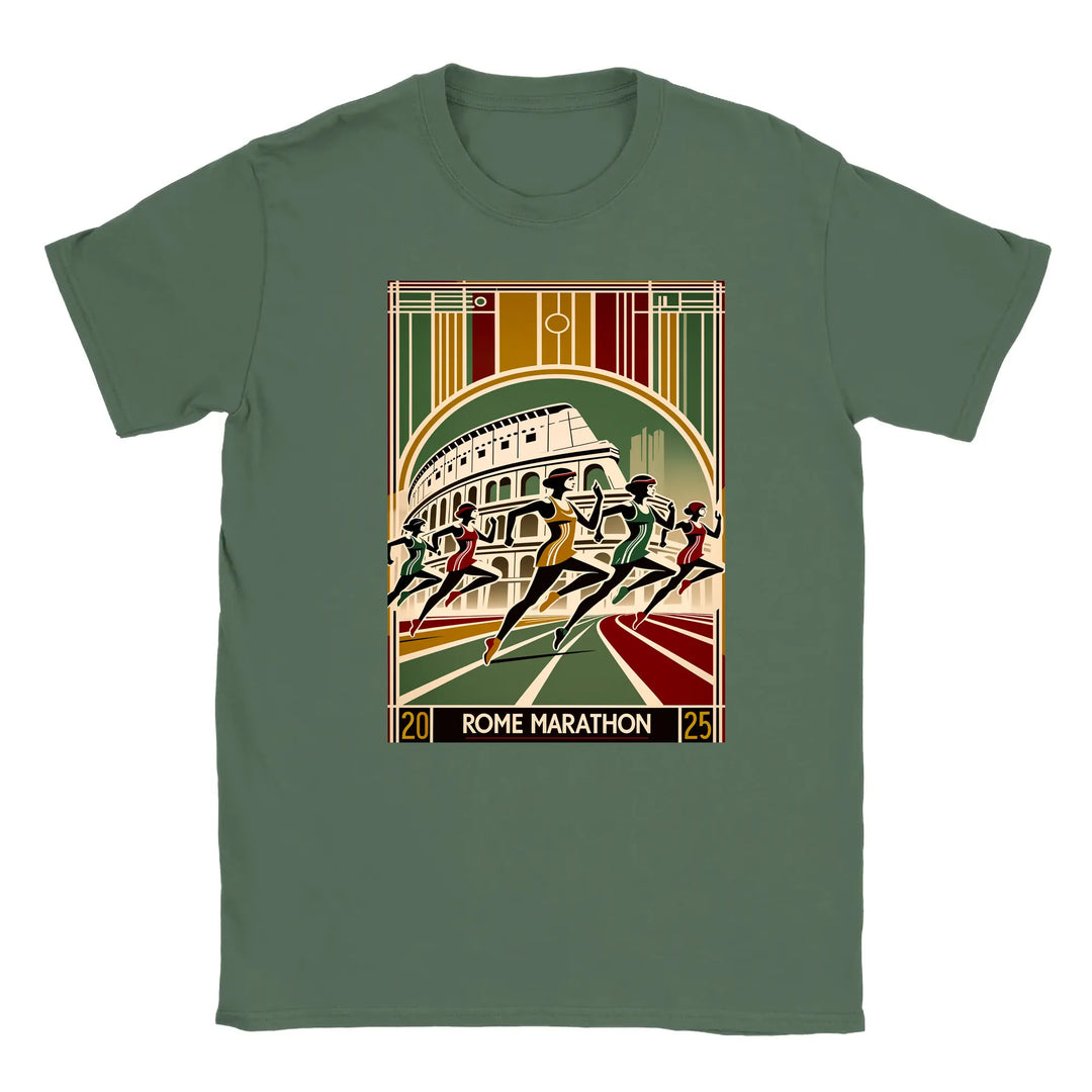 T-shirt featuring a graphic design inspired by the Rome Marathon