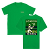 T-shirt featuring a graphic of tennis rackets and a ball in a dynamic design