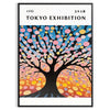 Poster de árvore de cerejeira estilo Yayoi, tons verdes e laranja