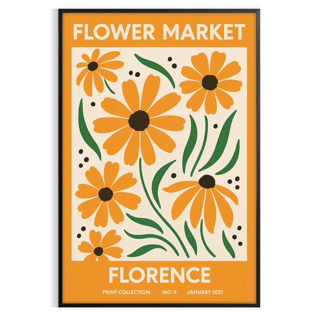 Vintage botanical poster of Florence market illustration, green and brown tones