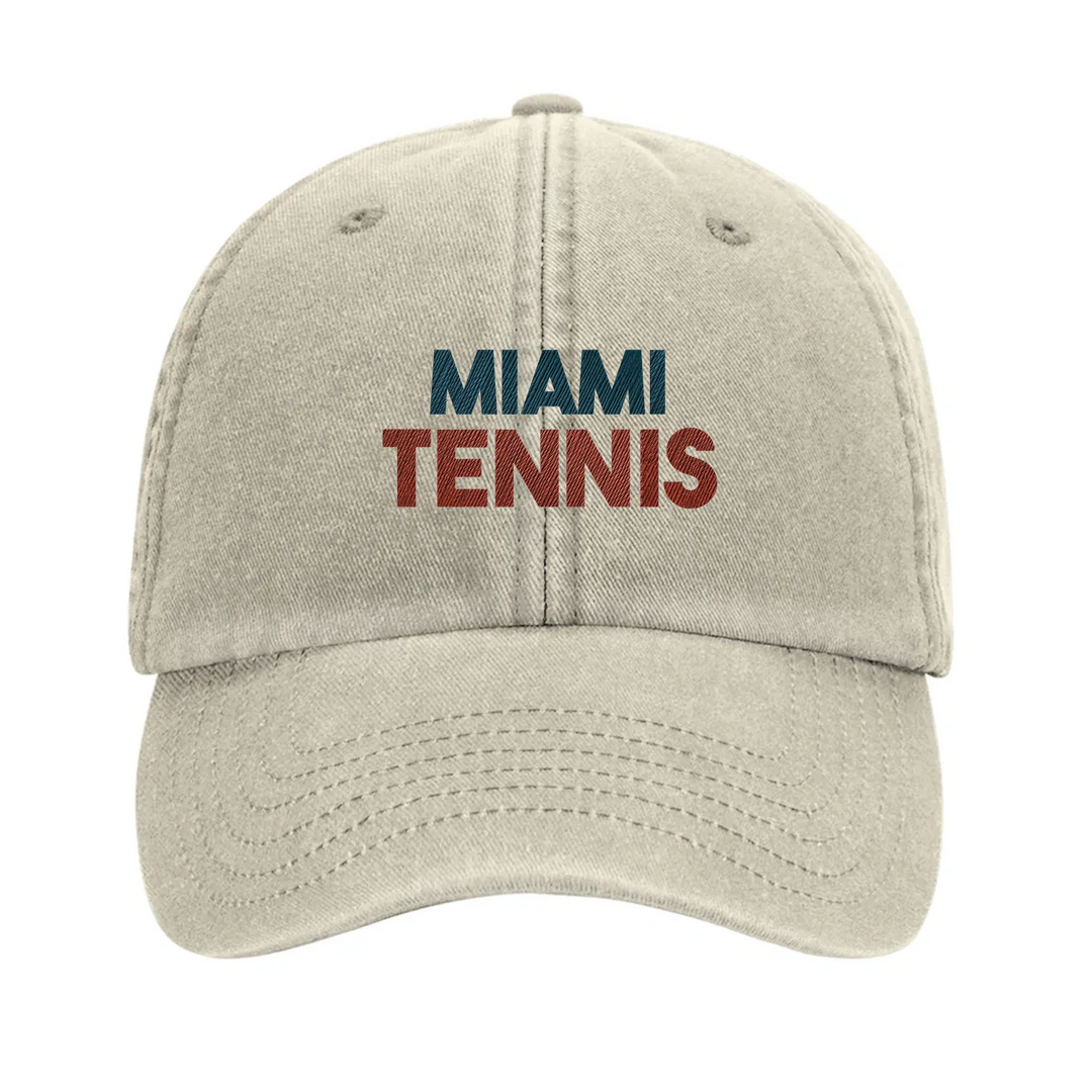 Embroidered cap featuring a vintage Miami tennis design