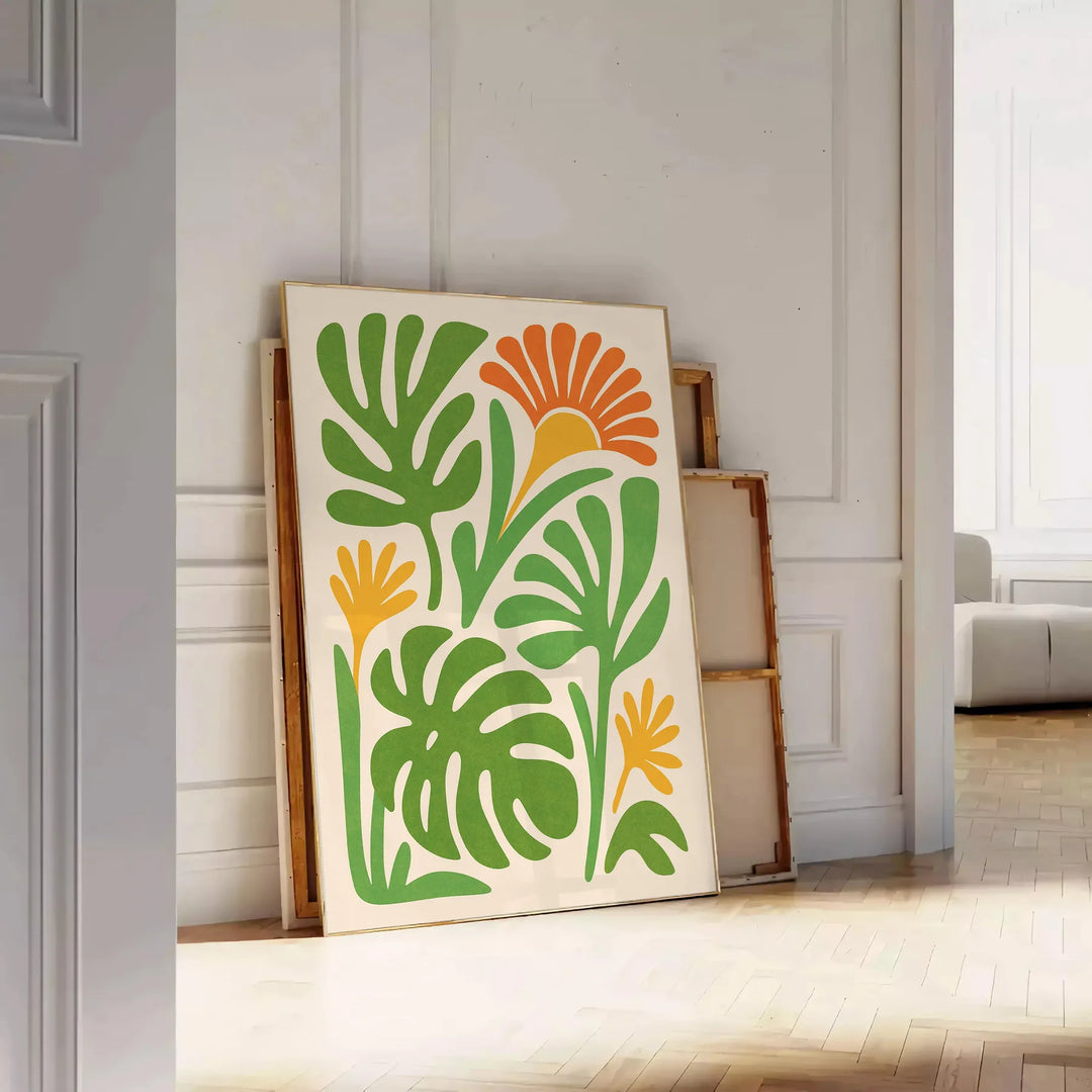Green and gray boho botanical poster with vintage plant illustration