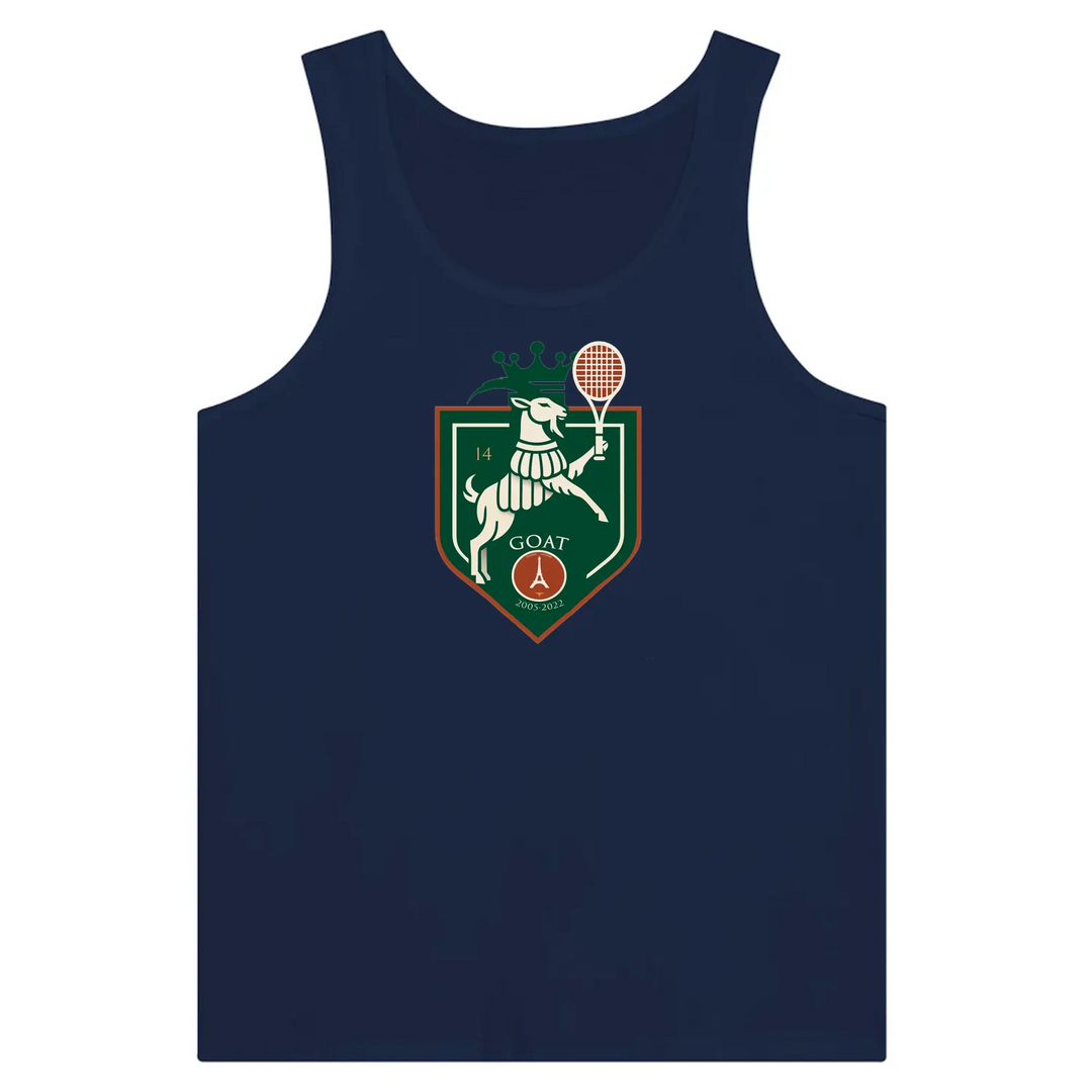 Tank top featuring a graphic of Rafael Nadal with 'GOAT' text and Paris background
