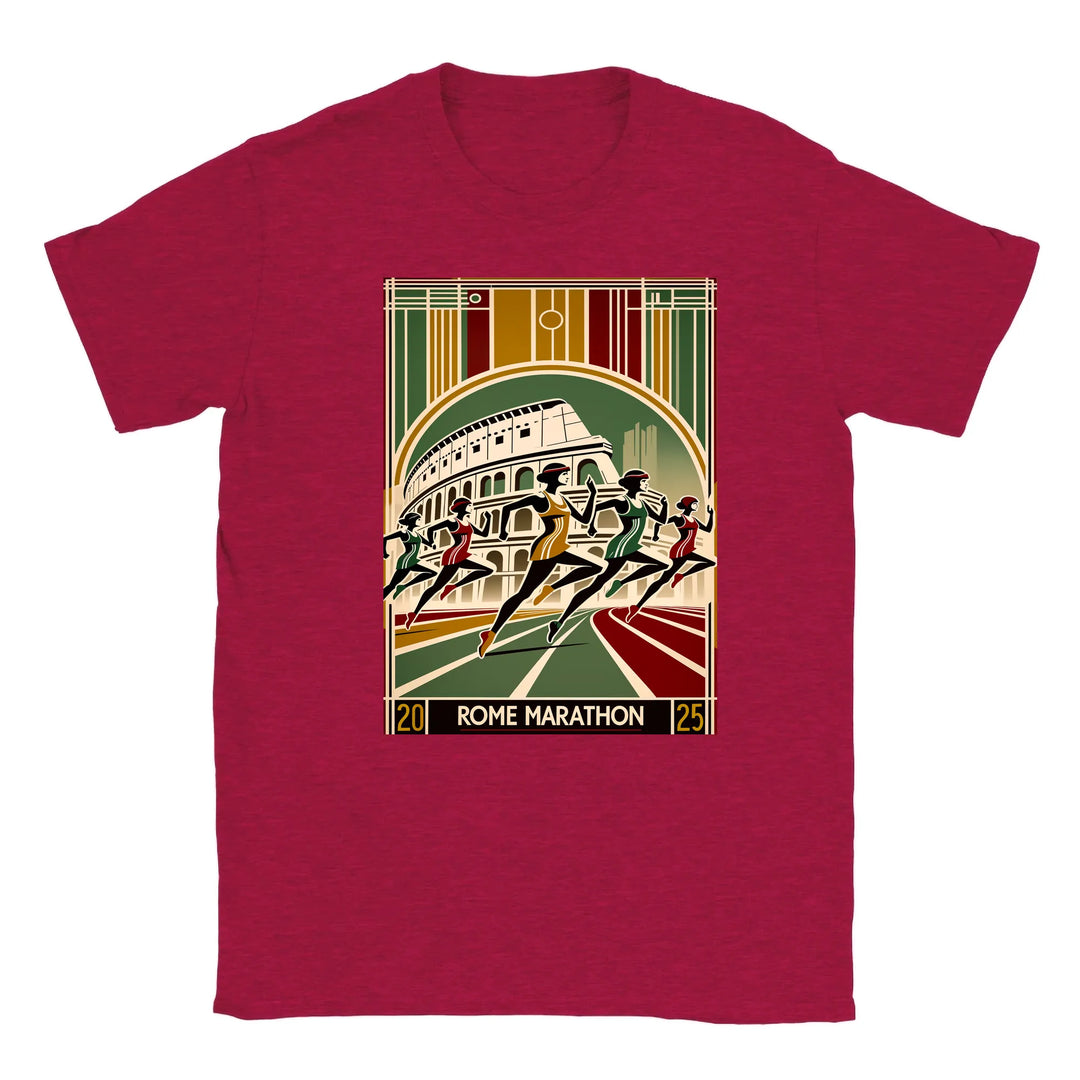 T-shirt featuring a graphic design inspired by the Rome Marathon