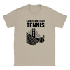T-shirt featuring a graphic of San Francisco's iconic skyline with tennis elements