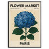 Vintage illustration of a botanical flower market in Paris with blue and gray tones