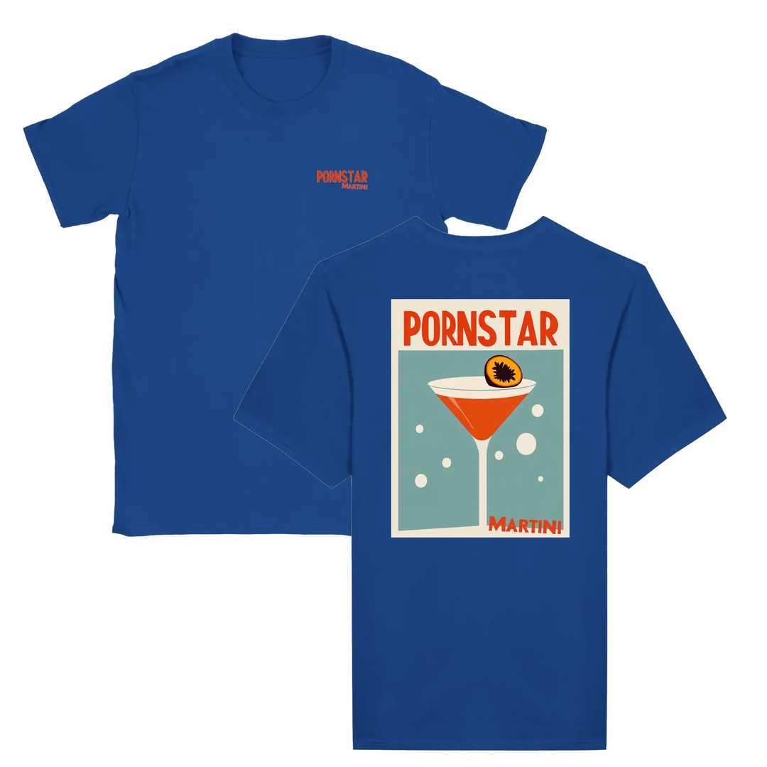 T-shirt featuring a graphic of a Pornstar Martini cocktail