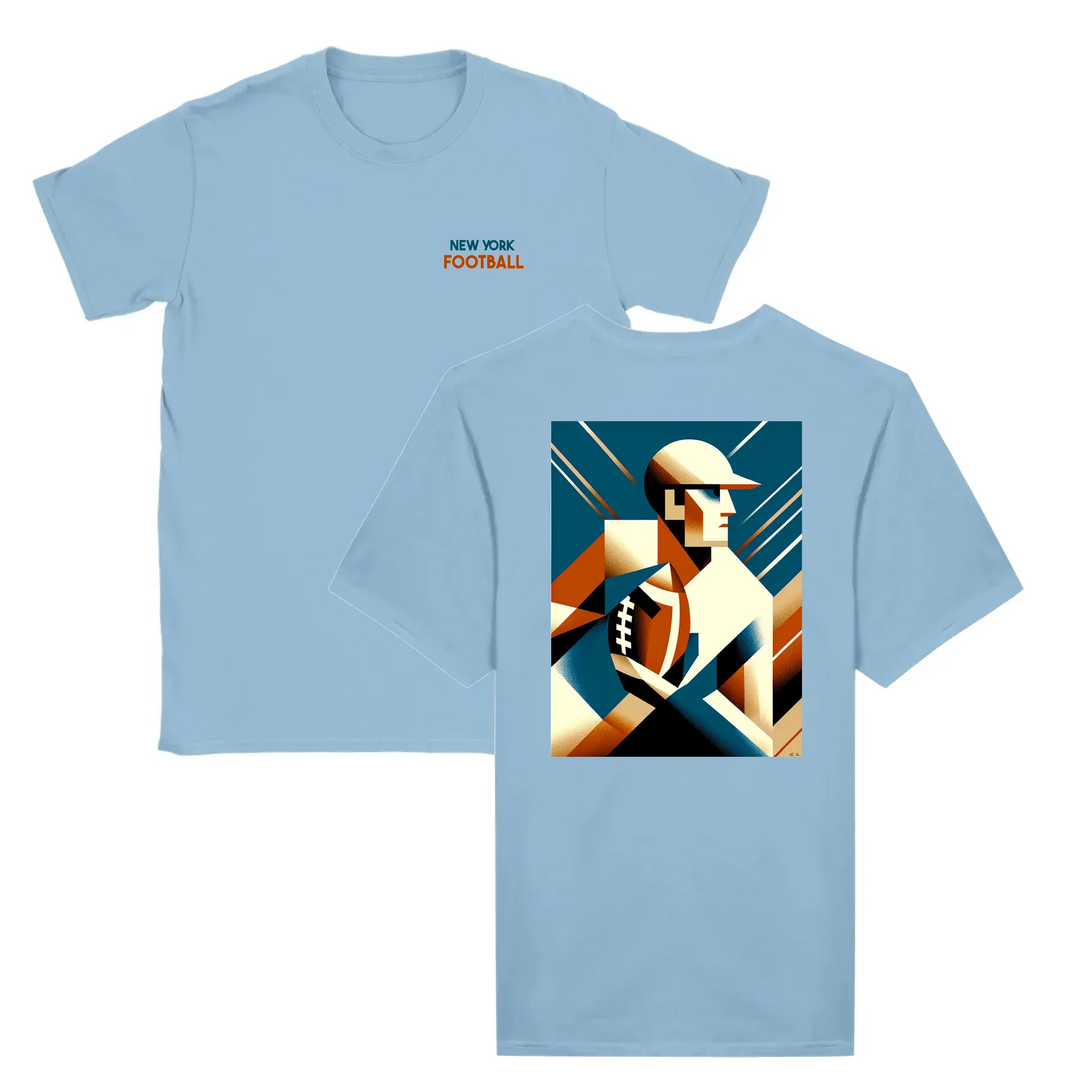 T-shirt featuring an illustration of an American football in action